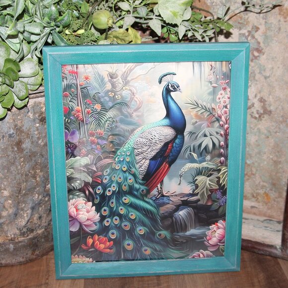 Bright Colorful Peacock & Floral Wall Decor Picture